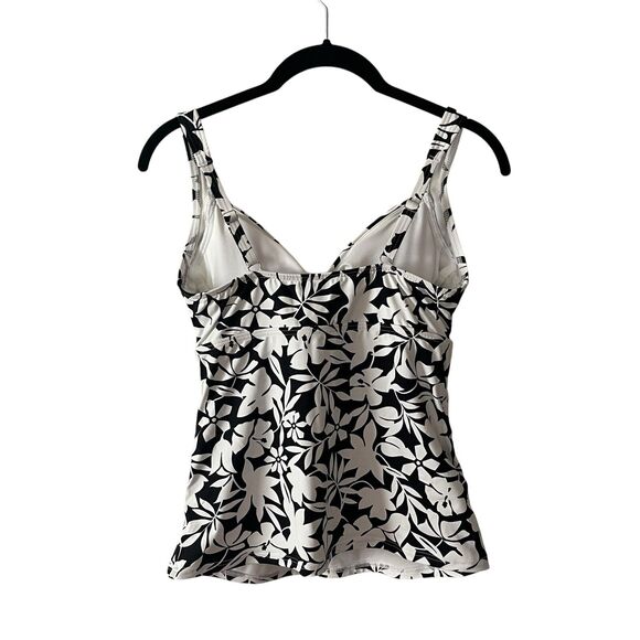 Lands' End 2 P Tankini Petite Black White Print Shelf Bra Floral Swimwear NWT - Picture 8 of 8